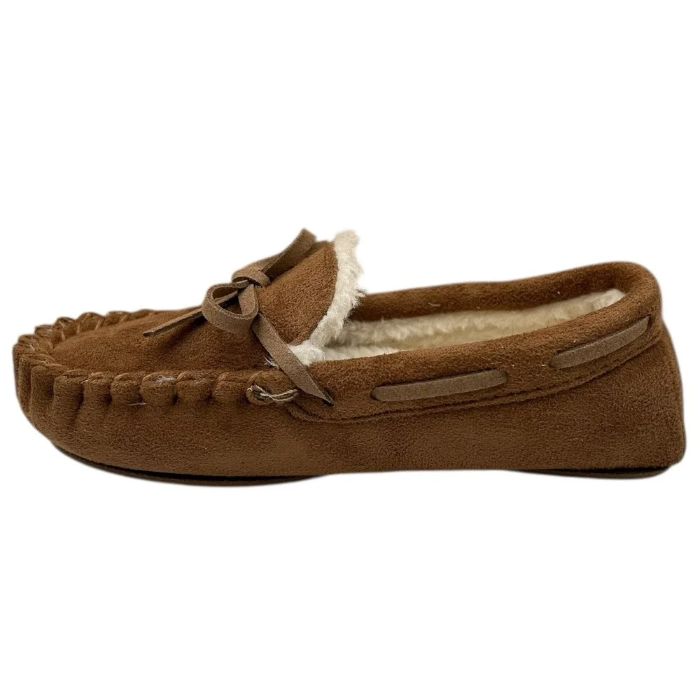 Bearpaw Boys Faux Fur Lined Slippers Size 13-1Y (M) Brown Warm Cozy Winter Shoes